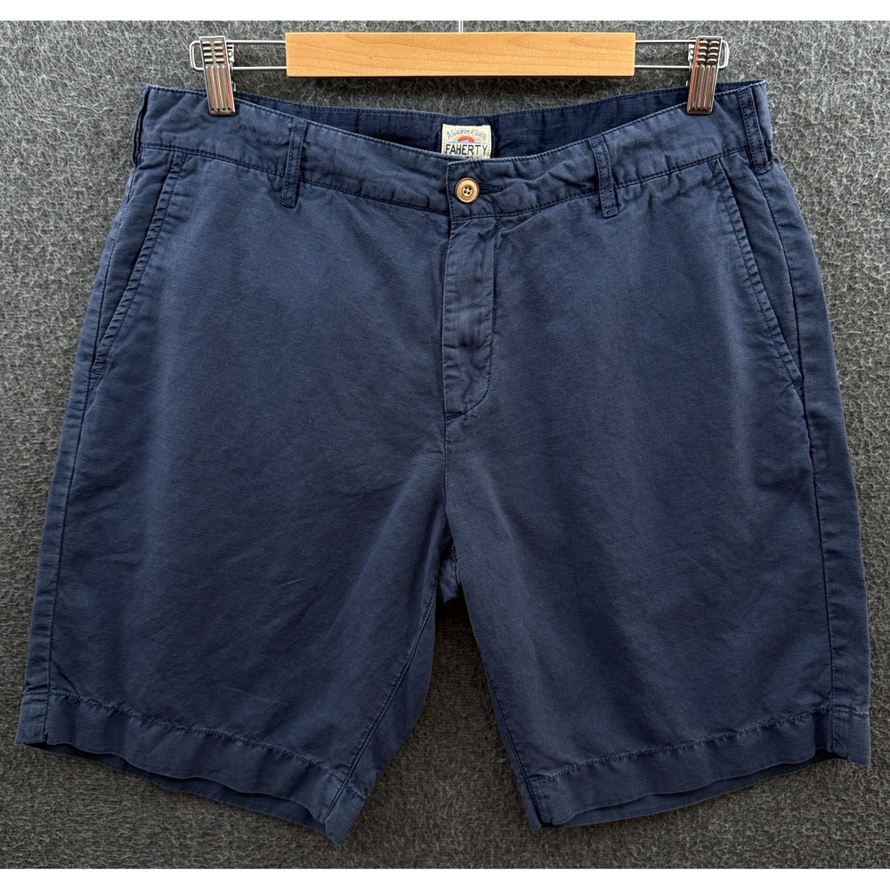 Faherty Shorts Mens 33 Blue Malibu Linen Cotton 9" Chino‎ Casual Golf Breathable